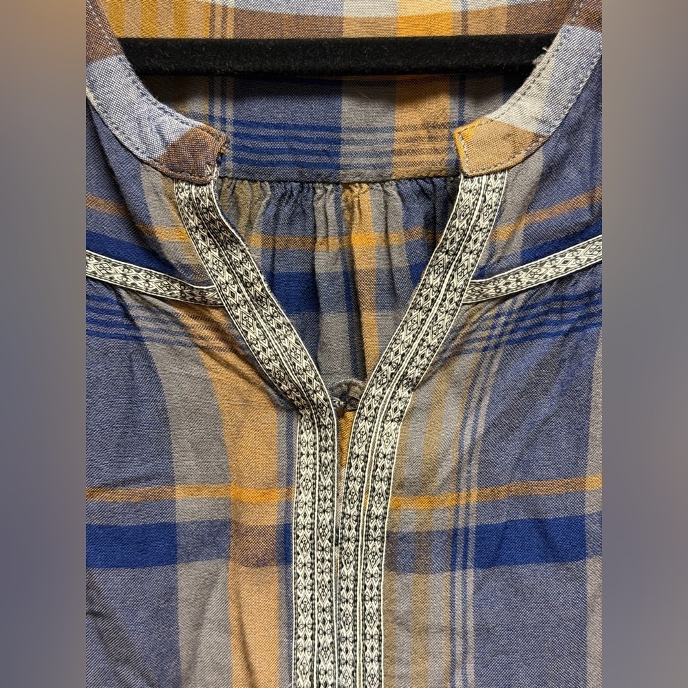 Roxy Embroidered Boho Plaid Blouse // Coastal Cowgirl Indie Peasant Top XS - Picture 4 of 7